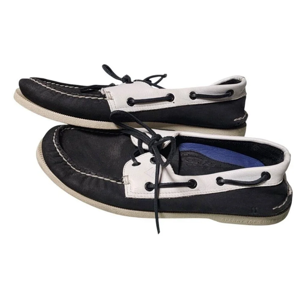 Sperry Topsider Boat Shoes Leather Size 9 Mens Black and White